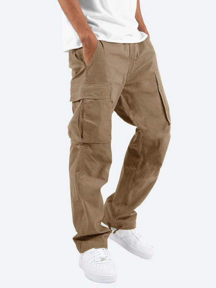 Pantaloni cargo uomo a gamba larga cachi