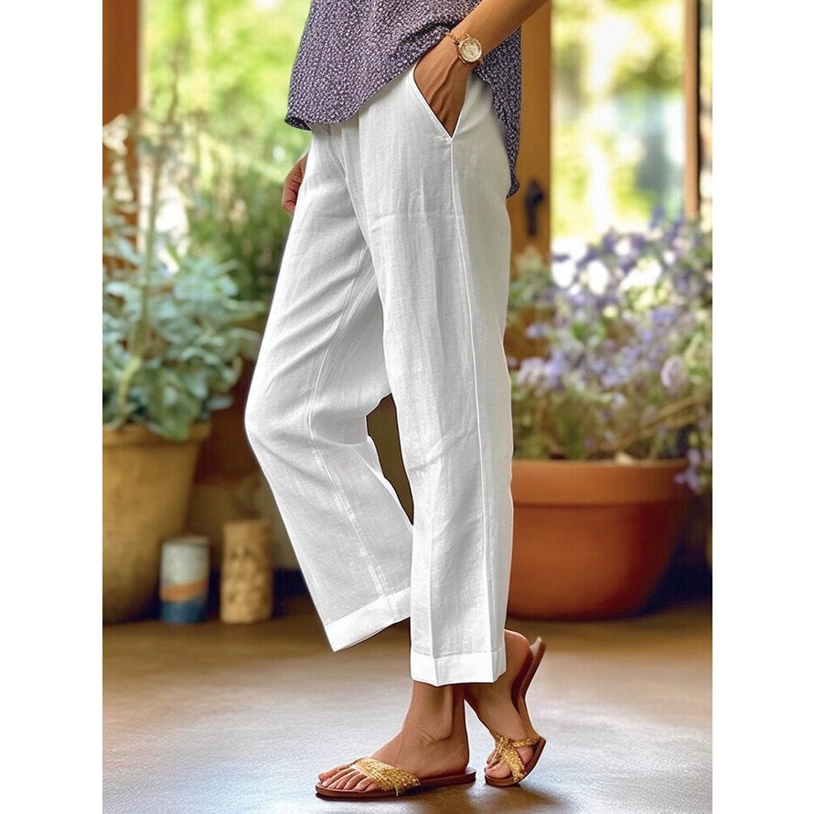 Damenhose mit geradem Bein und Taschen für warme Tage