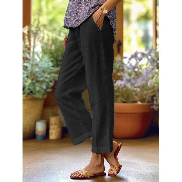 Pantaloni Donna a Gamba Dritta con Tasche in nero