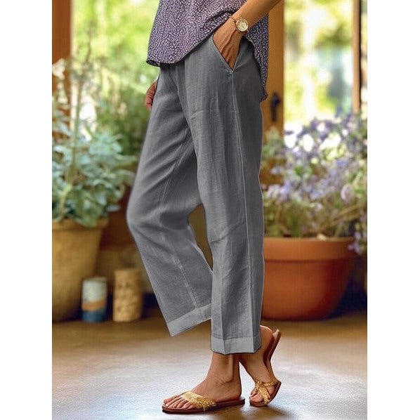 Pantaloni Donna a Gamba Dritta con Tasche in grigio