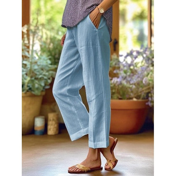 Pantaloni Donna a Gamba Dritta con Tasche in azzurro