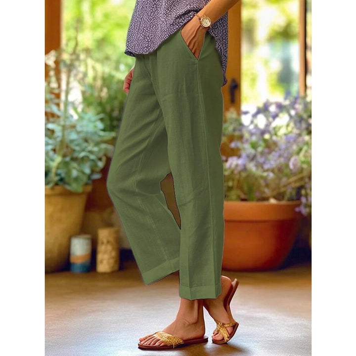 Pantaloni Donna a Gamba Dritta con Tasche in verde oliva