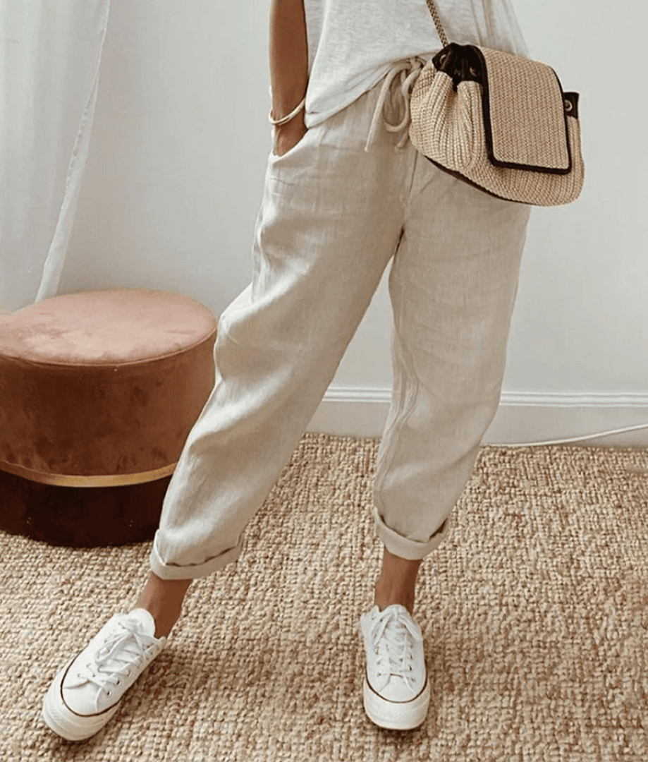Pantaloni donna con polsini elastici beige