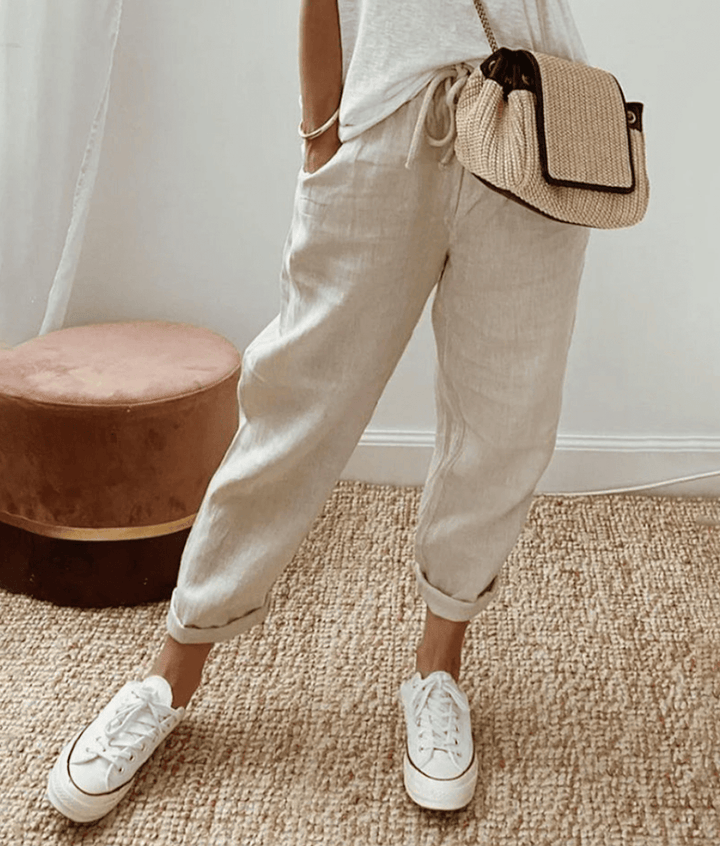 Pantaloni donna con polsini elastici beige