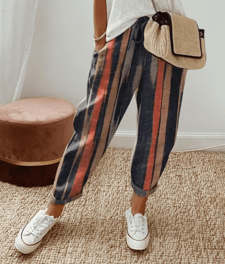Pantaloni donna con polsini elastici righe