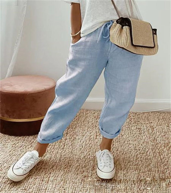 Pantaloni donna con polsini elastici azzurro