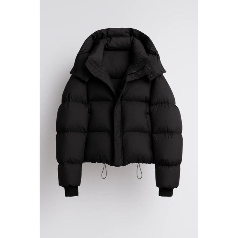 Piumino corto oversize da donna con collo alto – dettaglio 1