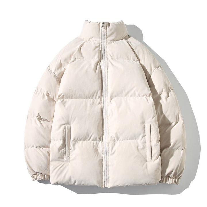 Piumino donna beige con collo alto e zip