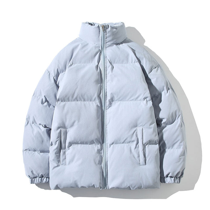 Piumino donna azzurro con collo alto e zip