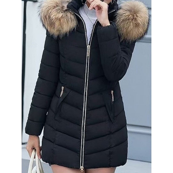 Piumino lungo donna nero con cappuccio e zip