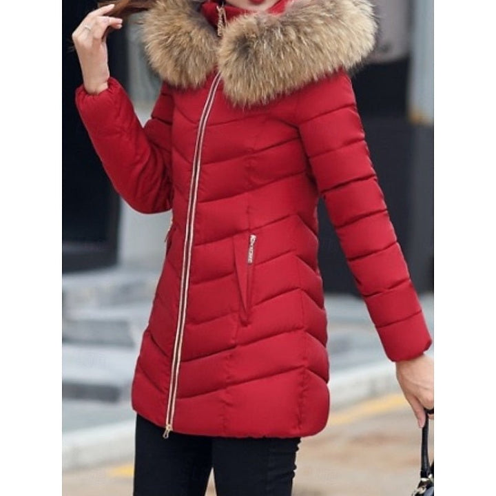Piumino lungo donna rosso con zip e tasche
