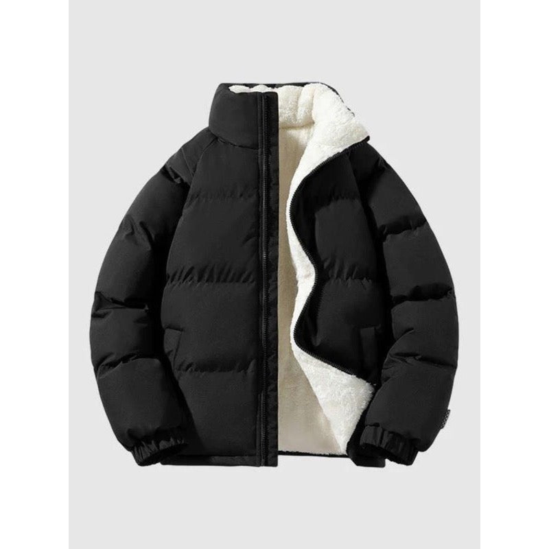 Herren-Daunenjacke mit Sherpa-Futterimitat und Stehkragen für den Winter
