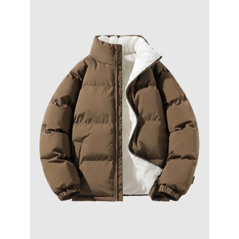 Piumino da uomo con fodera effetto sherpa marrone