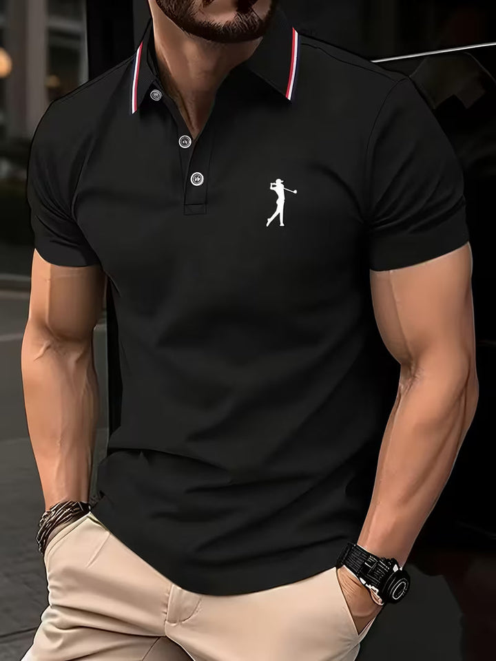 Polo uomo a maniche corte con ricamo da golf nero