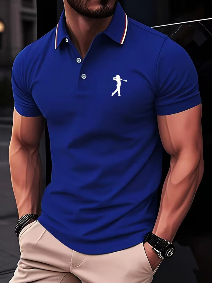 Polo uomo a maniche corte con ricamo da golf blu