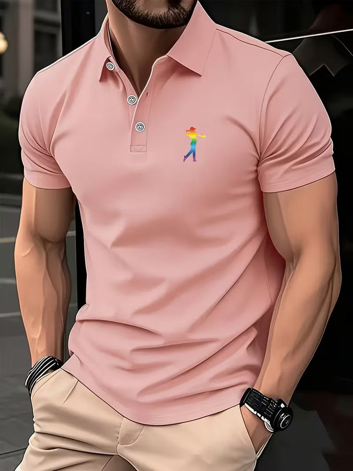 Polo uomo a maniche corte con ricamo da golf rosa chiaro