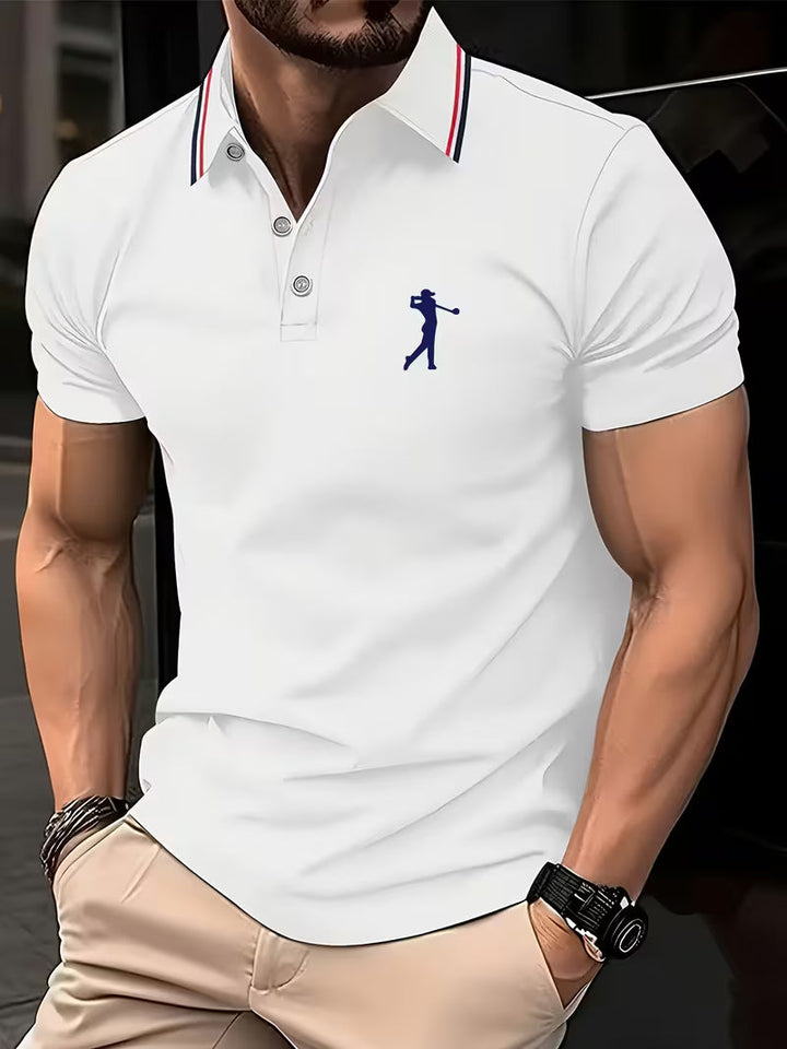 Polo uomo a maniche corte con ricamo da golf bianco panna