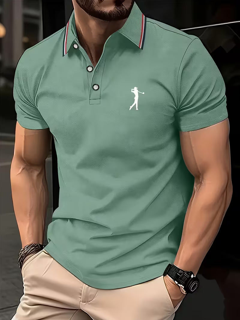 Polo uomo a maniche corte con ricamo da golf verde chiaro