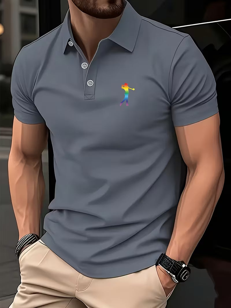 Polo uomo a maniche corte con ricamo da golf grigio chiaro