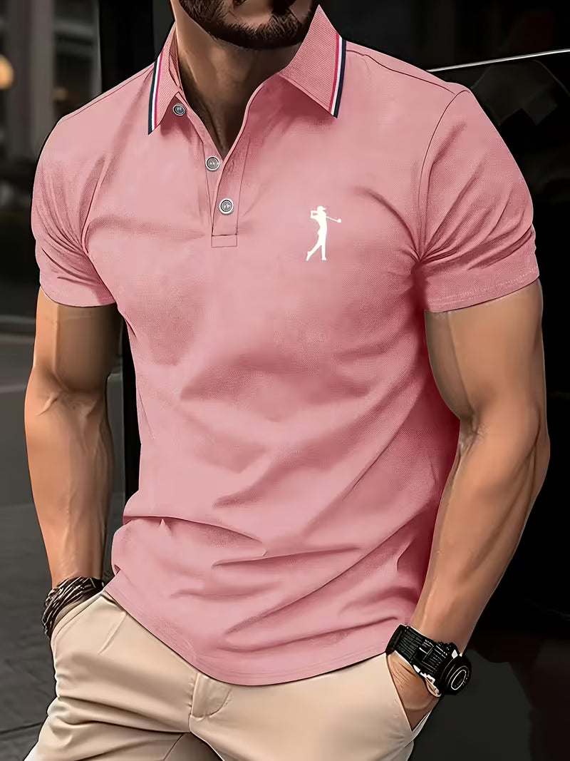 Polo uomo a maniche corte con ricamo da golf rosa
