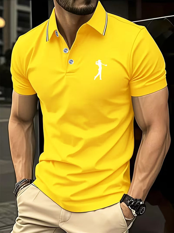 Polo uomo a maniche corte con ricamo da golf giallo