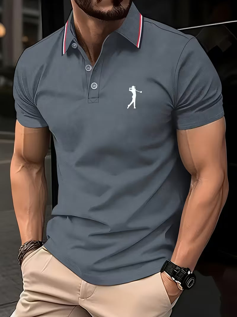 Polo uomo a maniche corte con ricamo da golf grigio