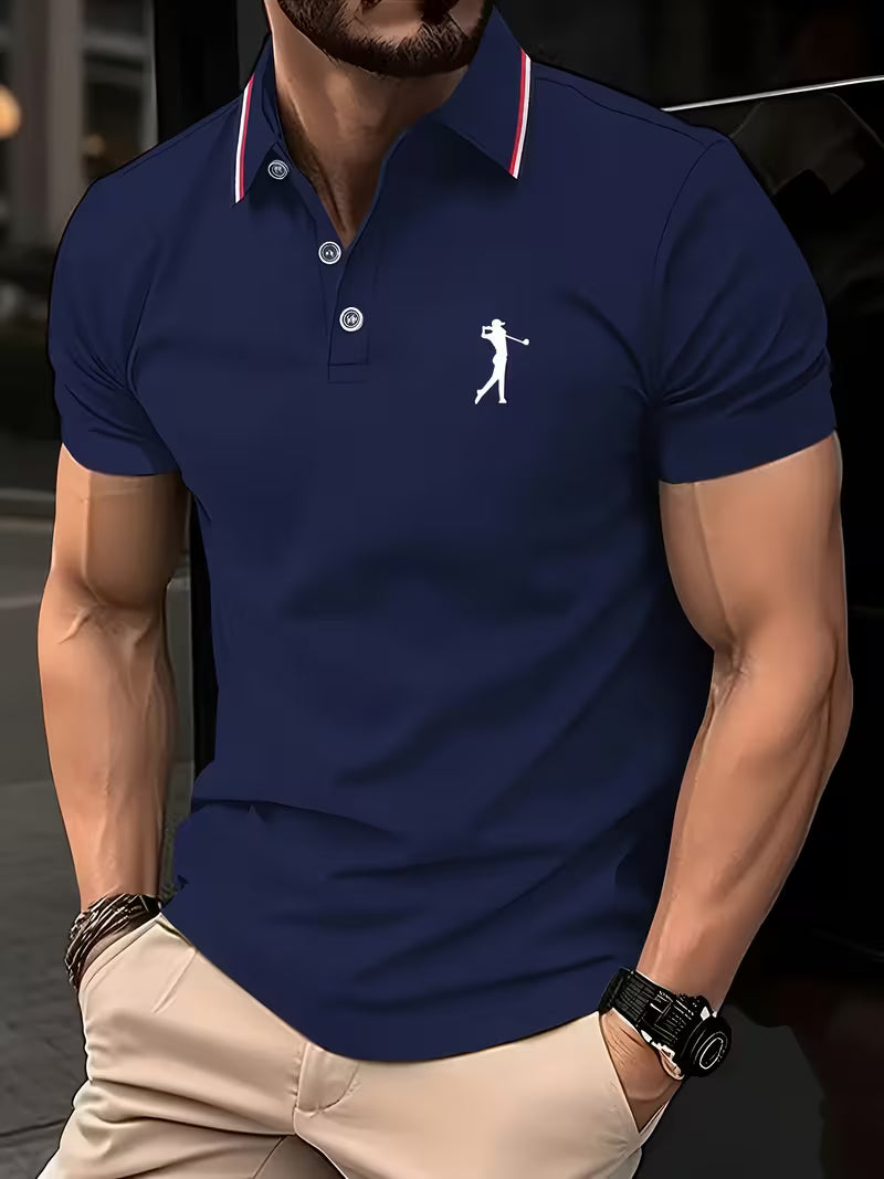Polo uomo a maniche corte con ricamo da golf blu navy