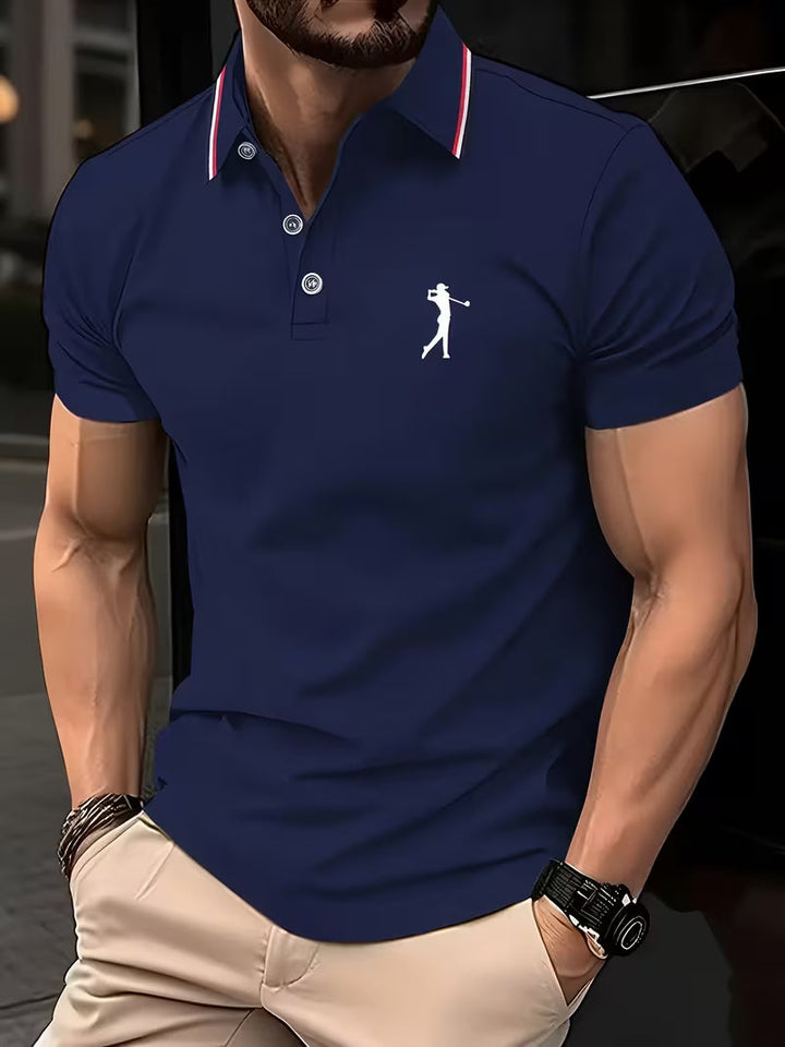Polo uomo a maniche corte con ricamo da golf blu navy