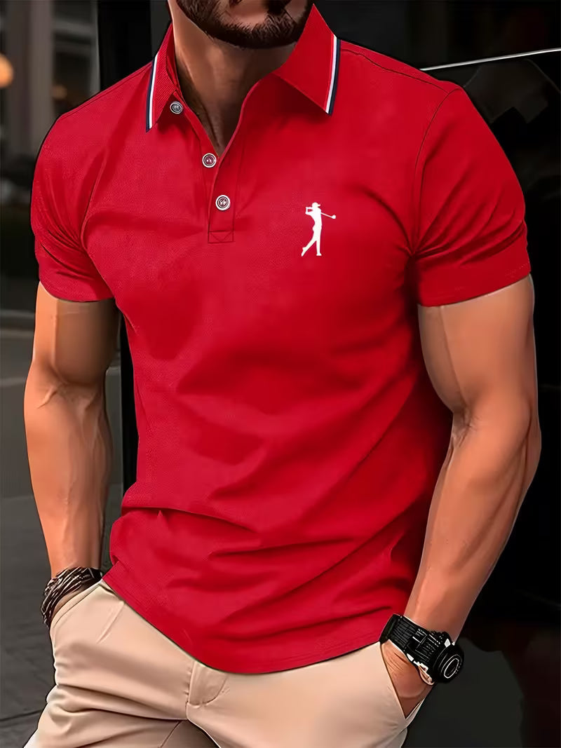 Polo uomo a maniche corte con ricamo da golf rosso