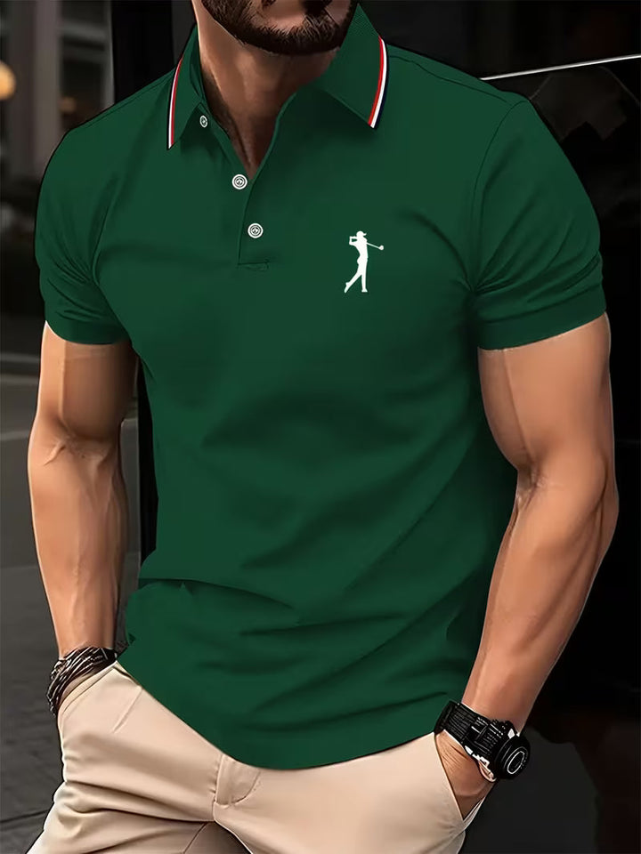 Polo uomo a maniche corte con ricamo da golf verde