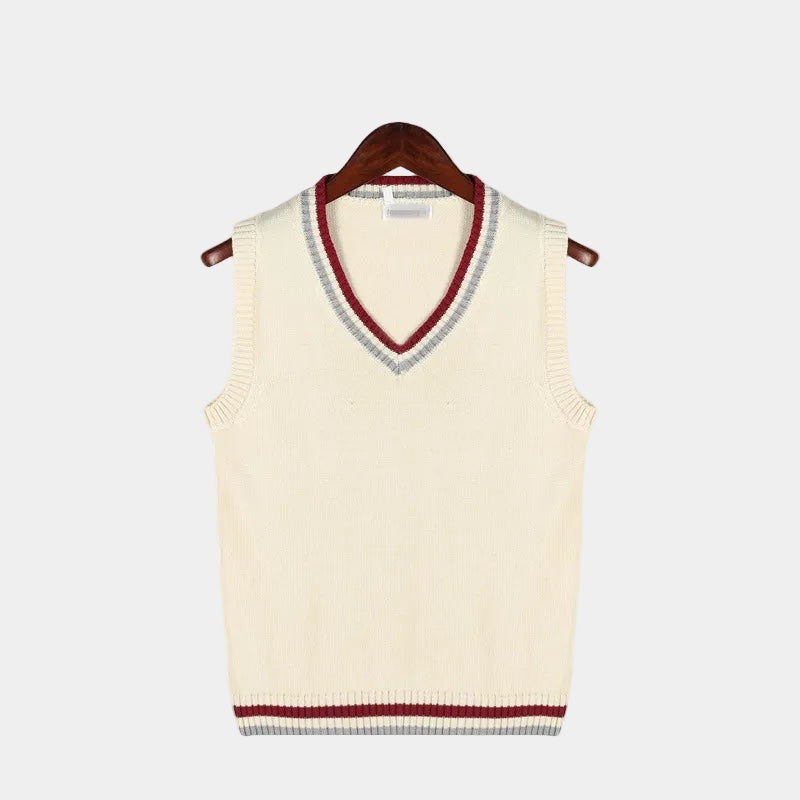 Pullover Uomo Senza Maniche con Scollo a V e Bordi a Contrasto in beige
