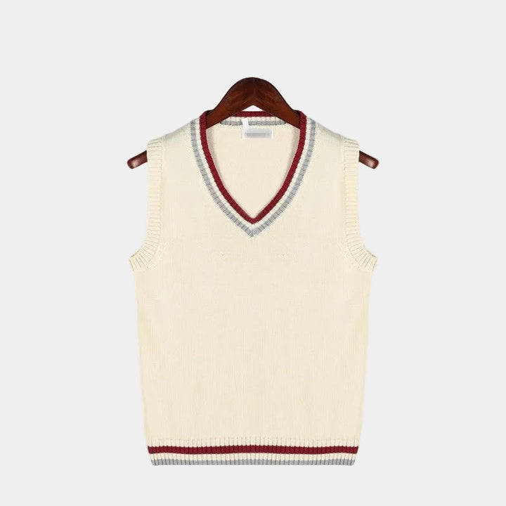 Pullover Uomo Senza Maniche con Scollo a V e Bordi a Contrasto in beige