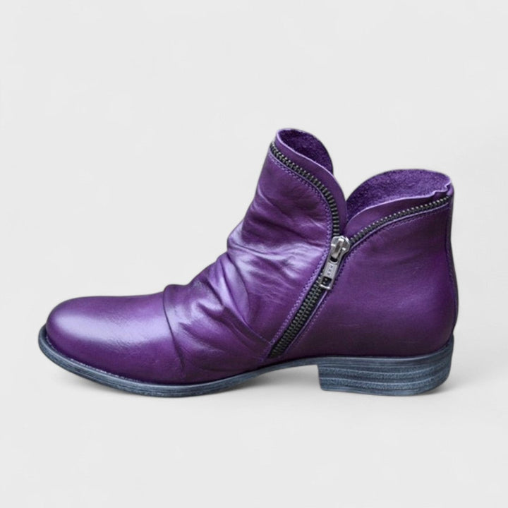 Stivaletti donna arricciati con zip laterale viola