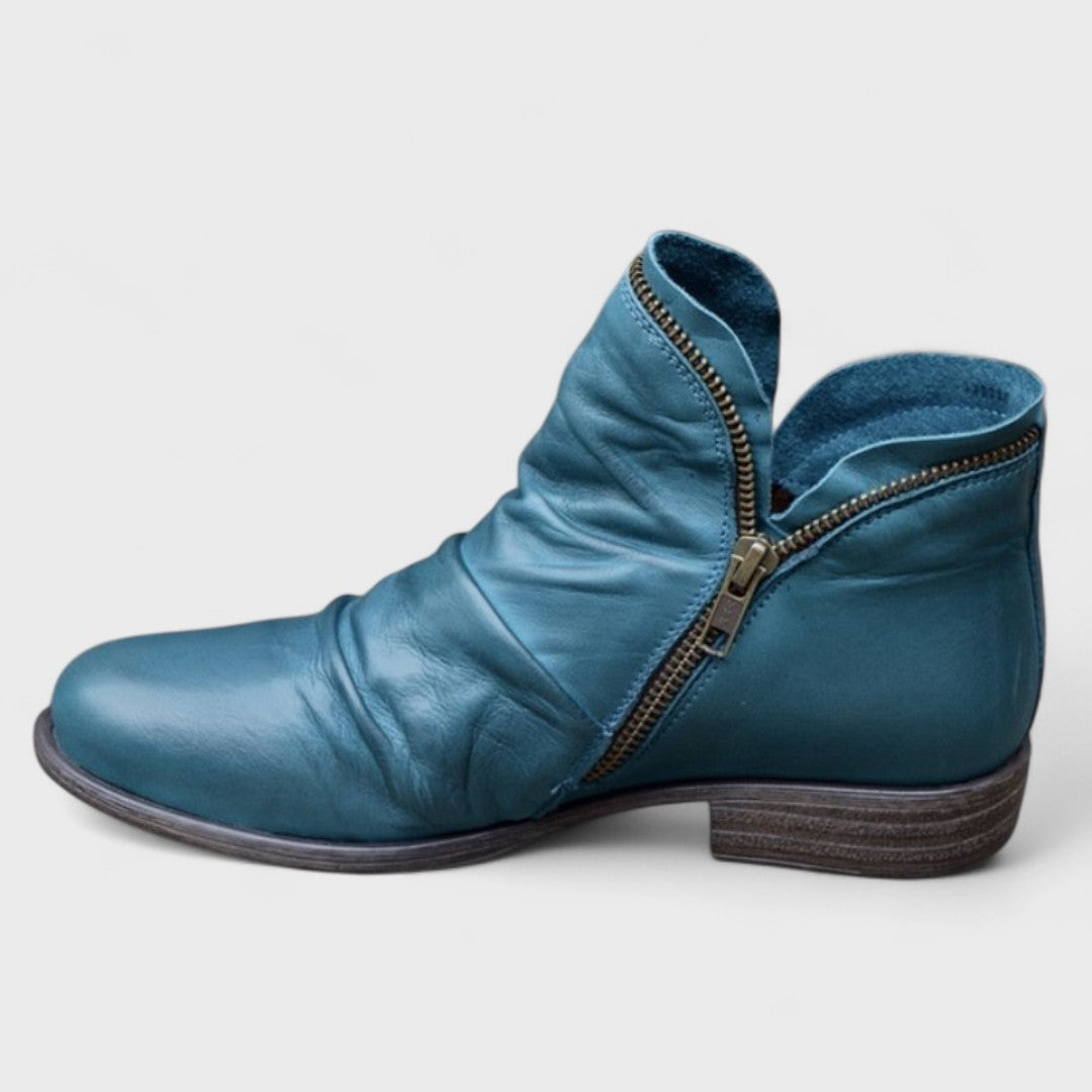 Stivaletti donna arricciati con zip laterale blu