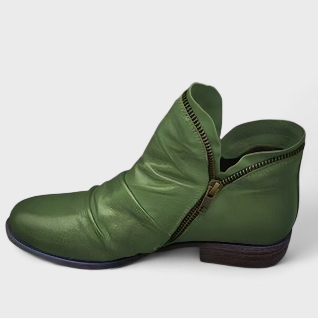 Stivaletti donna arricciati con zip laterale verde
