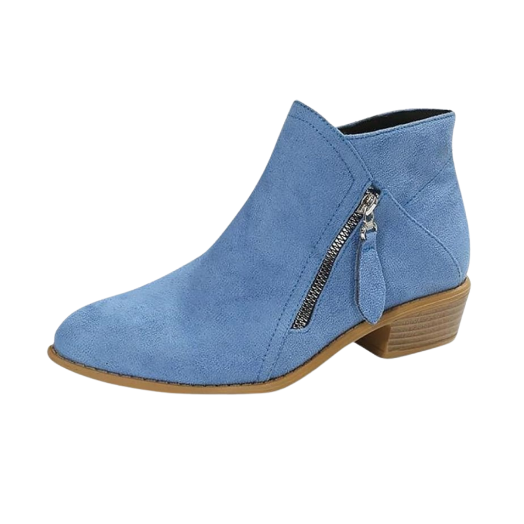 Stivaletti donna con nappina e zip laterale blu