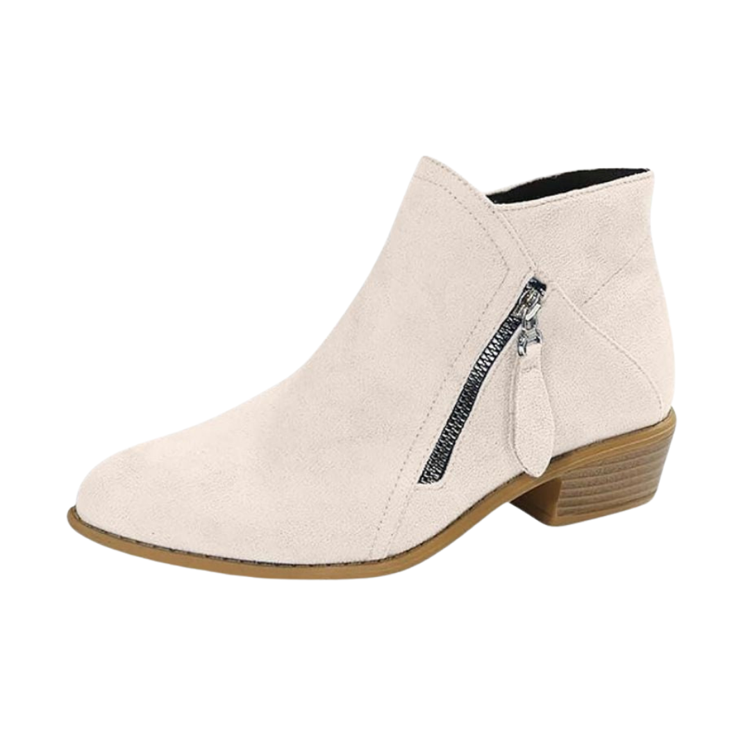 Stivaletti donna con nappina e zip laterale beige