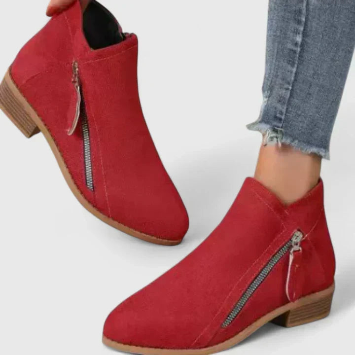 Stivaletti donna con zip laterale e tacco basso rosso
