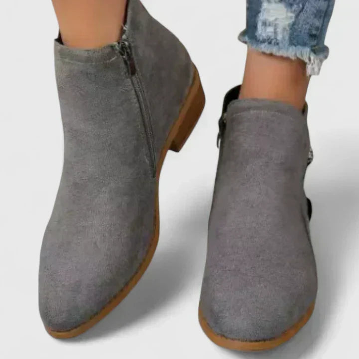 Stivaletti donna con zip laterale e tacco basso grigio