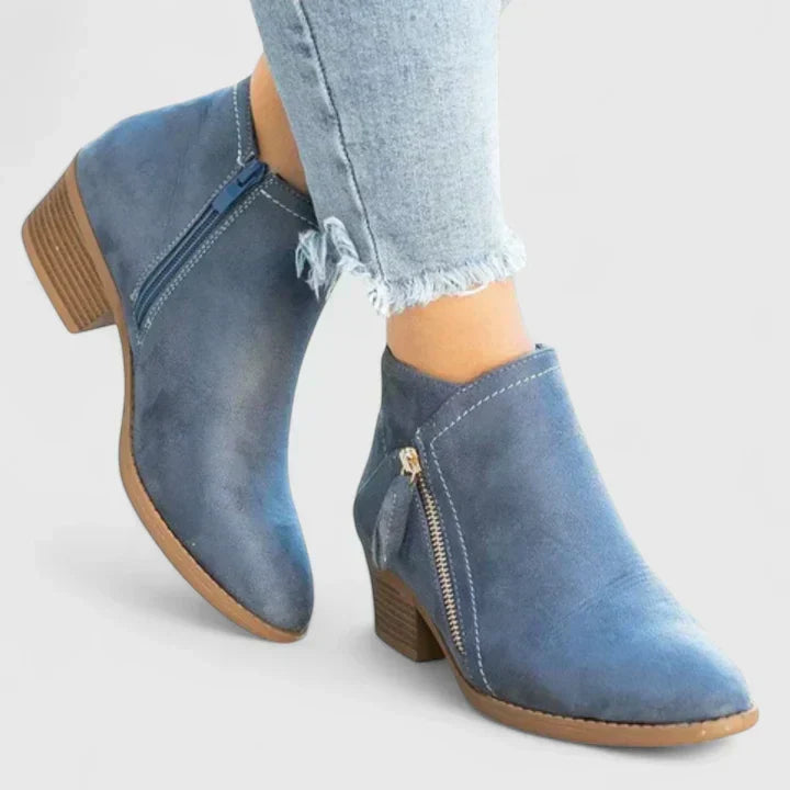 Stivaletti donna con zip laterale e tacco basso blu