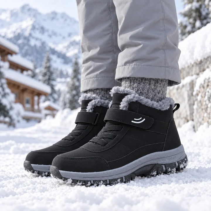 Stivaletti invernali uomo neri indossati sulla neve