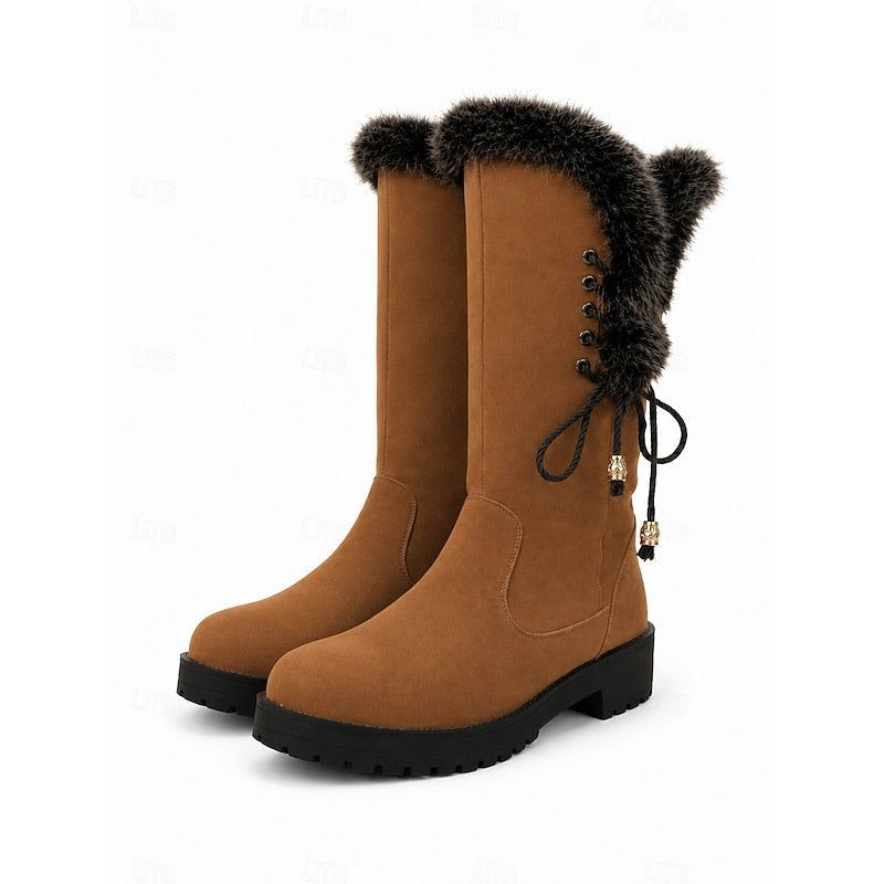 Stivale donna invernale color cammello – lacci sul retro
