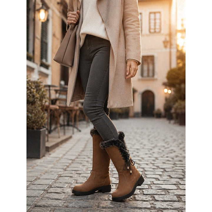 Donna con stivali invernali color cammello – vista completa