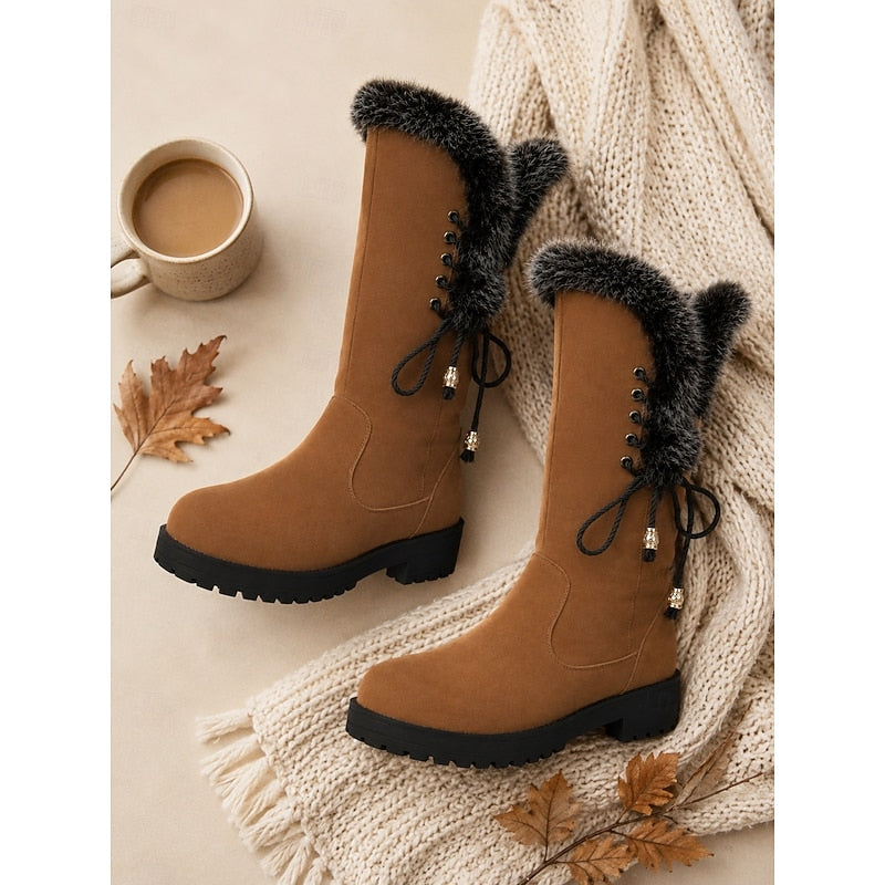 Stivali donna invernali color cammello con accessori