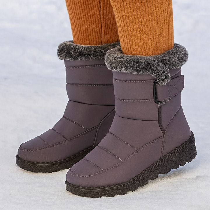Stivali da neve donna con bordo effetto pelliccia grigio