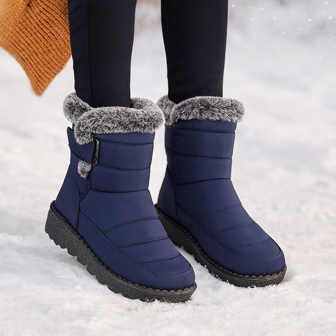 Stivali da neve donna con bordo effetto pelliccia blu