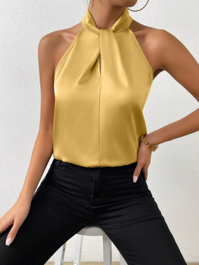 Top elegante con collo incrociato da donna