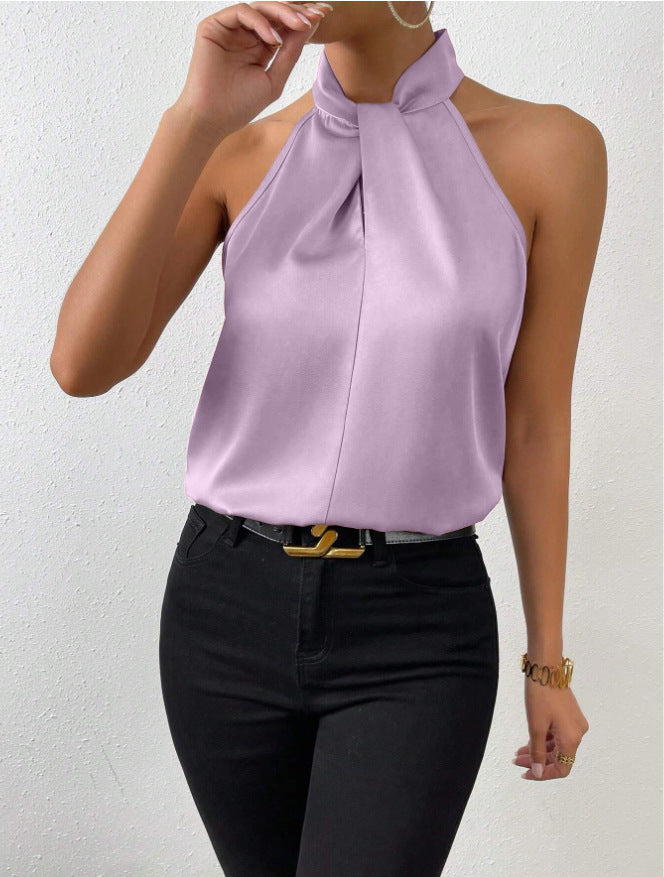 Top elegante con collo incrociato da donna