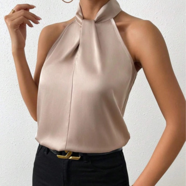 Top elegante con collo incrociato da donna