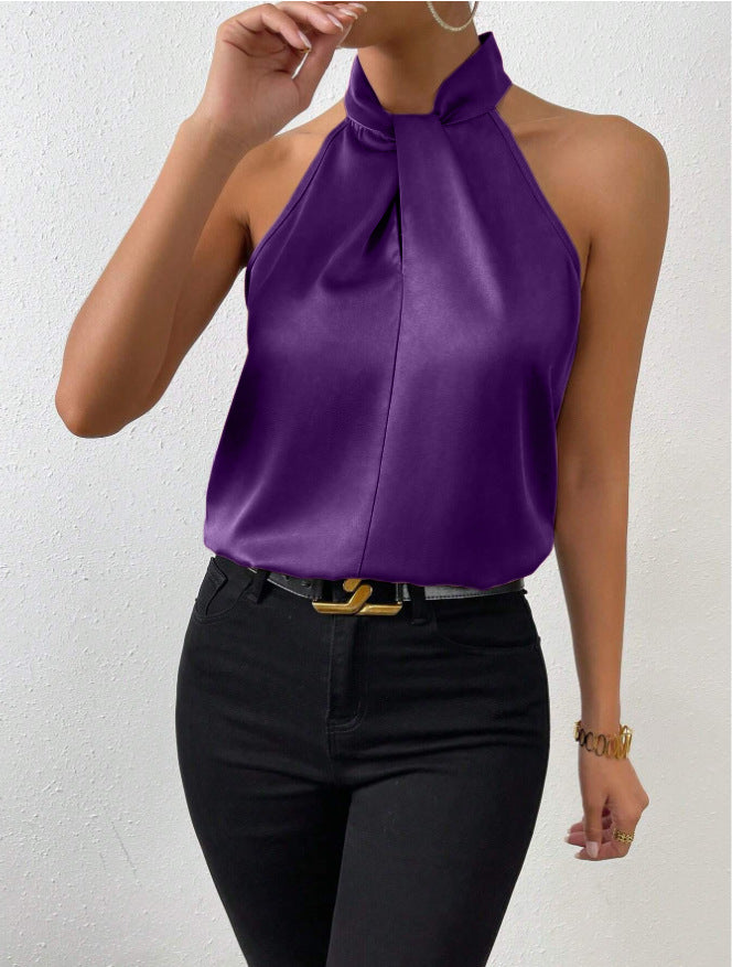 Top elegante con collo incrociato da donna